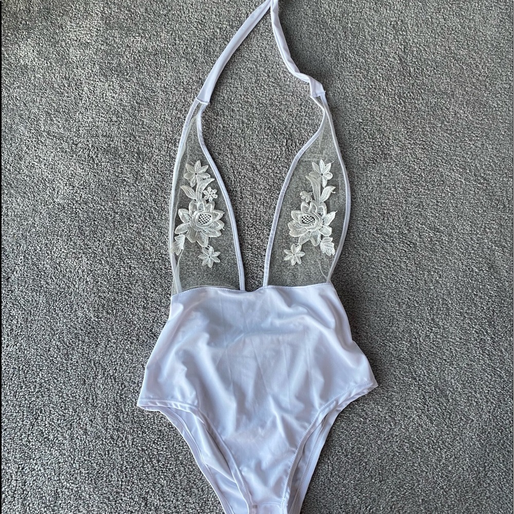 One piece lace halter swimsuit
